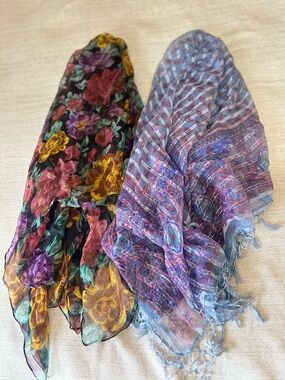 Vintage like new Floral and Patterned Sheer Scarves - Set of 2.  38x38”
